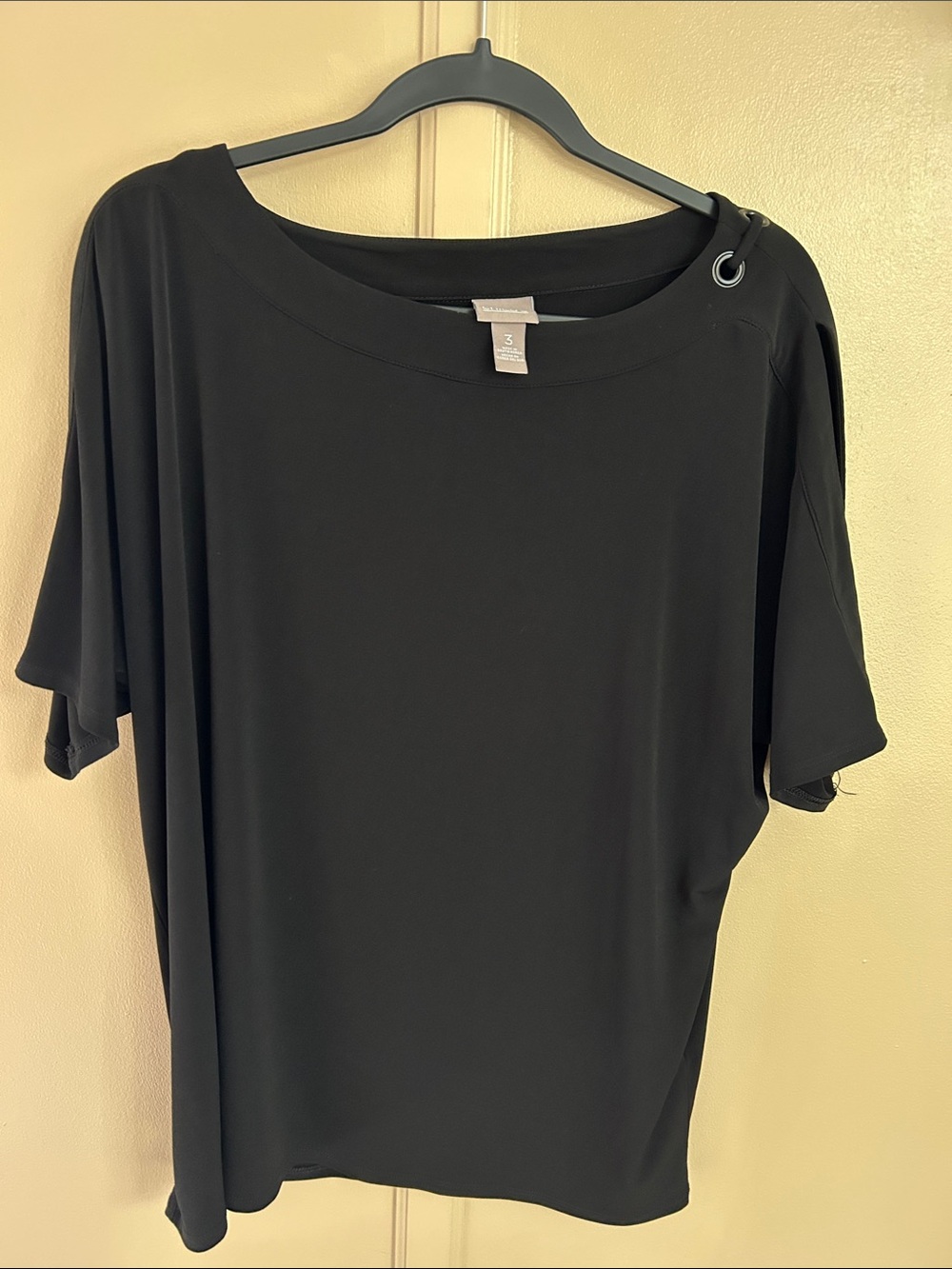 Chico's Black Short Sleeve Draped Tee with Grommet Detail